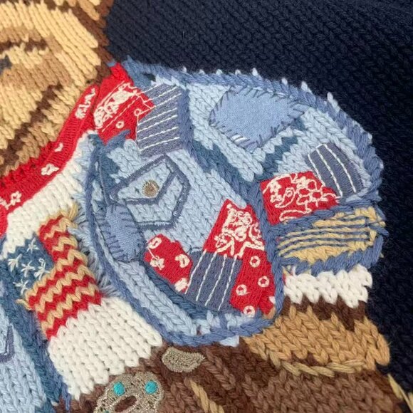 Polo Ralph Lauren Floral denim jacket with bear pattern, navy blue sweater - Picture 6 of 10